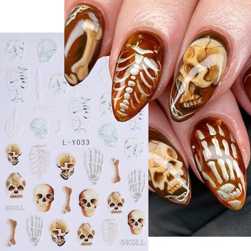 WULIUFLY 6 Sheets Halloween 3D Self-Adhesive Nail Art Decals Ghost Skull Pumpkin