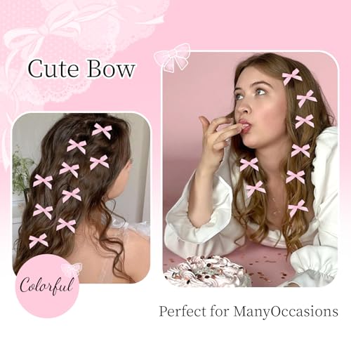CAVETEE Pink Satin Hair Bow Clips 30-Piece Mini Ribbon Barrettes