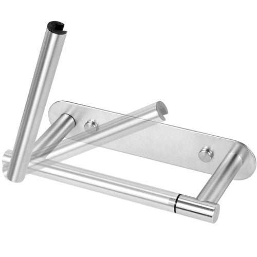 Brushed Nickel Toilet Paper Holder Wall Mount - Double Post Pivoting Bathroom Tissue Holder, 304 Stainless Steel Rustproof - Adhesive or Screw in Wall Toilet Paper Roll Holder, Commercial & Home Use