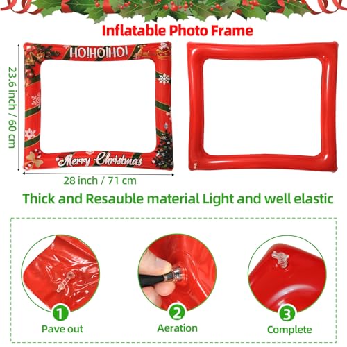 Christmas Photo Booth Props Set with Inflatable Selfie Frame - Holiday Party Decorations
