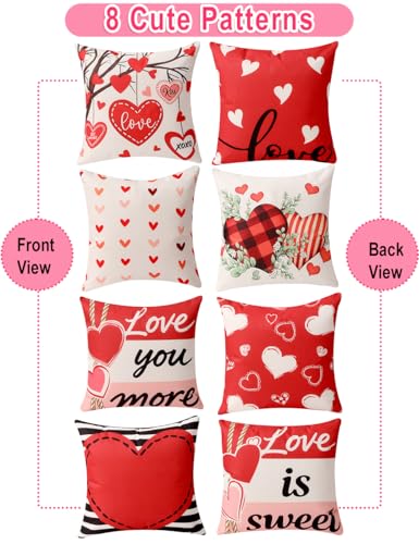 Valentine's Day Throw Pillow Covers 20x20 Set of 4 with Decor Kit