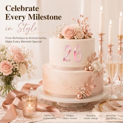 Rose Gold Acrylic Number Cake Toppers Set 0-9 Birthday Party Decor