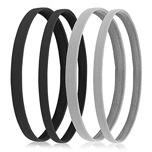 Sibba 4-Piece Athletic Sports Headbands Non-Slip Elastic Thin Hair Bands for Men and Women