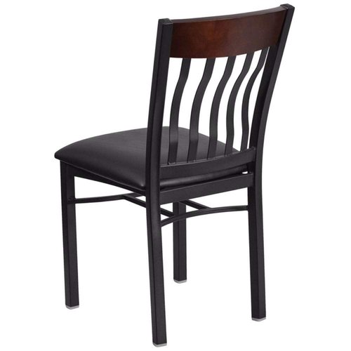 Flash Furniture Eclipse Series Vertical Back Black Metal and Walnut Wood Restaurant Chair with Black Vinyl Seat