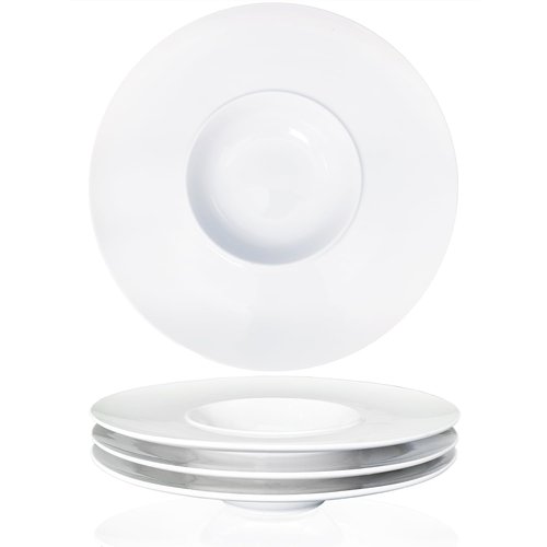 jinsongdafa Ceramics Rimmed Soup Bowls 8.6 oz, White 11 inch Exquisite small soup plate Set of 4, Pasta plates With Rim is the best choice for hotels, kitchens, fine restaurants and gourmets