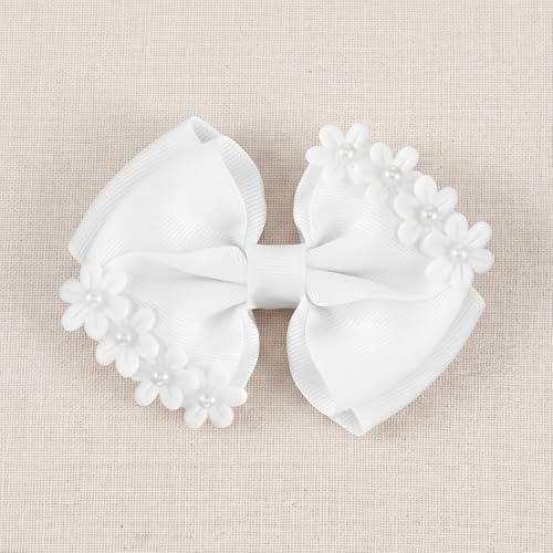 Quvvarly White Hair Bows with Faux Pearl - 2PCS Floral Hair Clips
