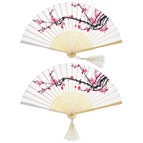 Cherry Handheld Silk Folding Fan - 2 Pieces, Elegant Design