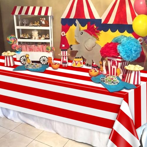 4 Pcs Red and White Striped Tablecloths, 51 x 86 in for Parties