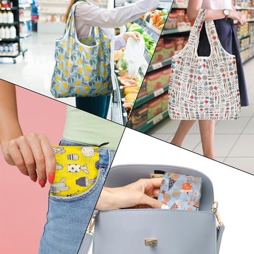 Noilk Reusable Foldable Shopping Bags - Summer 4 Pack, Heavy Duty Totes