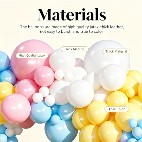Pastel Balloon Arch Kit - 146 Pcs in Blue, Pink, Yellow & White