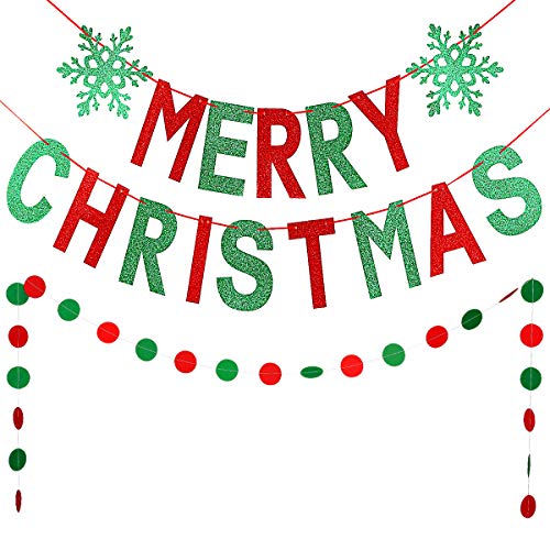 Christmas Banner Garland - Red and Green Merry Christmas Party Decor