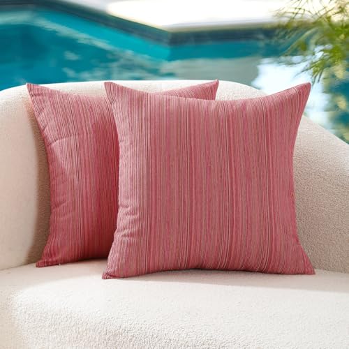 VAKADO Hot Pink Outdoor Chenille Pillow Covers 18x18 Set of 2 - Waterproof & UV Resistant