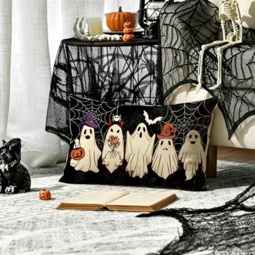 Halloween Ghost Pillow Cover 12x20 | Jack O'Lantern Lumbar Cushion