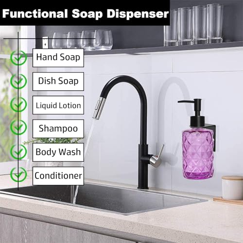 Purple Glass Soap Dispenser - 11oz Wall-Mounted Shampoo Bottle