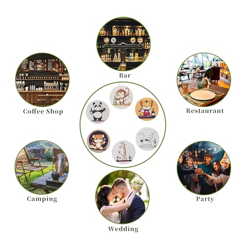 Animal-Themed Bamboo Coasters Set of 6 for Modern Home Decor