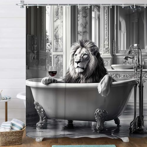 Funny Lion Shower Curtain 72" x 72" - Waterproof Polyester Bath Decor