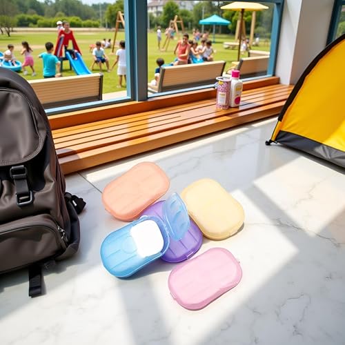 5 Boxes Eco Travel Soap Leaves, Portable Cleanser with 5 Scents,Paper Hand Cleaner Fragrance Color Soaps Papers, Soap Sheet,Paper Soaps for Travel,Hand Washing Sheets for Camping/Hiking (6.5x4cm)