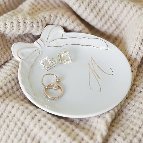 COLLECTIVE HOME Ceramic Jewelry Tray M with Bow & Artistic Letter Accents