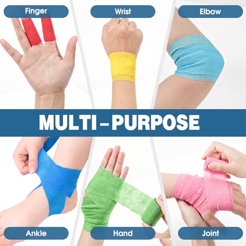 12 Pack Self Adhesive Bandage Wrap, 2" X 5 Yards Color Vet Wrap, Ankle Tape, Elastic Cohesive Bandage Wrap, Athletic Tape