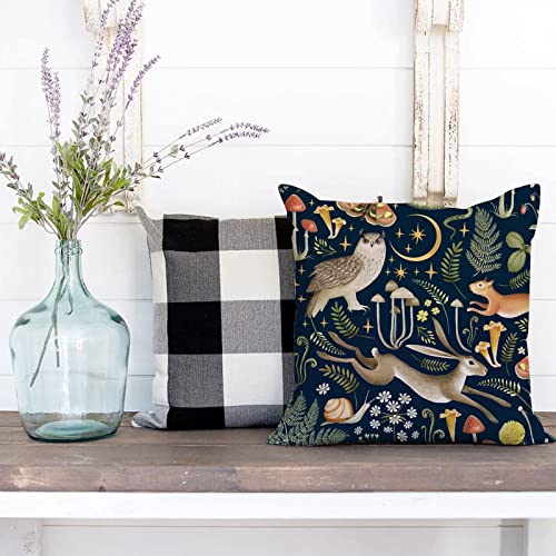 Rustic Forest Throw Pillow Covers 18x18 Inch Set of 2 - Woodland Animal & Plant Decor