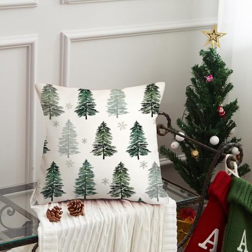 AACORS Christmas Pillow Cover 20x20 Inch - Green Snowflake Design