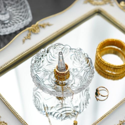 H&D Crystal Round Ring Holder Dish - 4 Inch Decorative Jewelry Tray