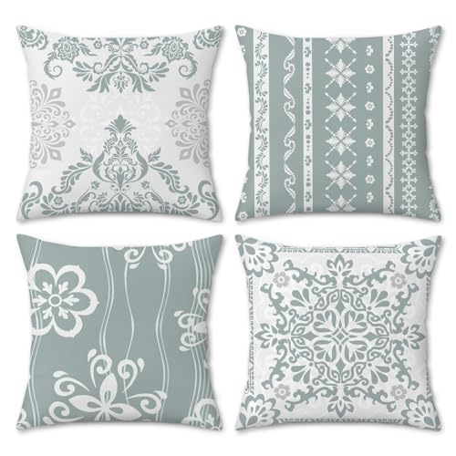 COZZSNUGE Velvet Throw Pillow Covers, Grey Damask Geometric, 18x18 Set of 4