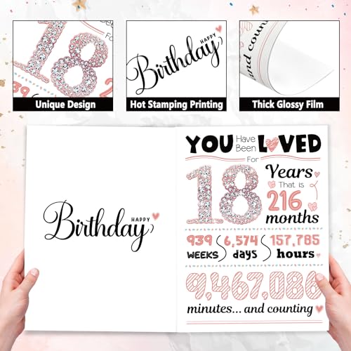 TSVATE 18th Birthday Card for Girls, Rose Gold Milestone Greeting Card