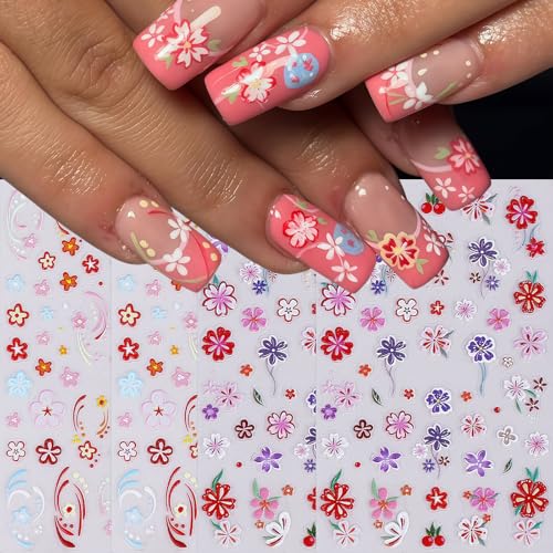 5D Embossed Flower Nail Art Stickers - Summer Daisy & Tropical Decals (4 Sheets)