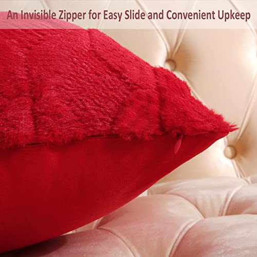 Christmas Faux Wool Pillow Covers 18x18 Inch Pack of 2 - Red
