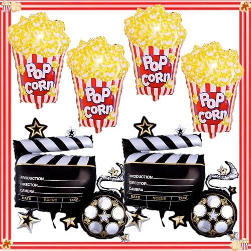 Popcorn Balloons Set - 6 Pcs Movie Night Party Decorations