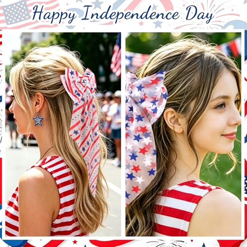 4th of July Hair Bows for Women & Girls Patriotic Hair Clips, 2-Pack