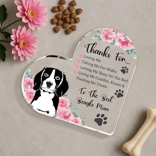 Beagle Mom Acrylic Heart Table Plaque Dog Lover Gift for Women