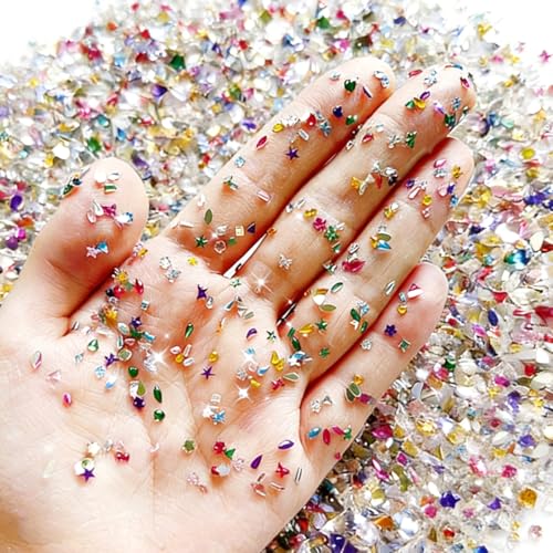 3000Pcs Colorful Nail Rhinestones 3D Heart Star Crystal Gems Flat Back