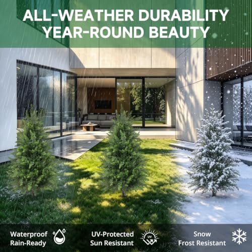 3FT Cedar Topiary Artificial Plants with Detachable 80 LED Lights - 2 Pack