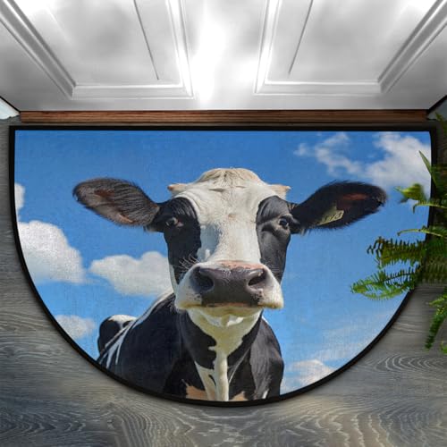 Cow Half Moon Door Mat 24x36 Inch Non-Slip Washable Rug