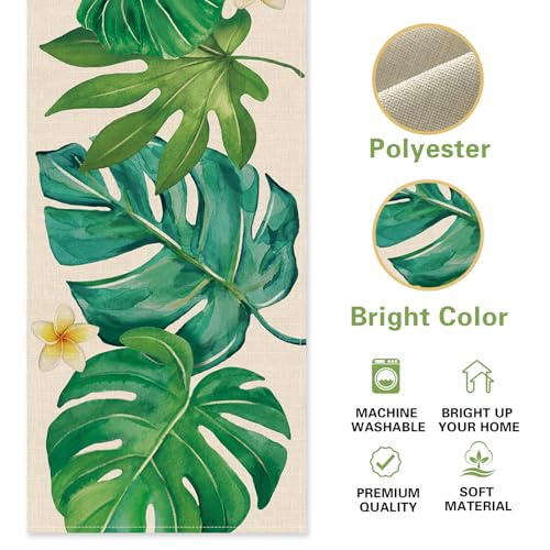 Tropical Monstera Palm Leaves Table Runner - 13x36 Inches