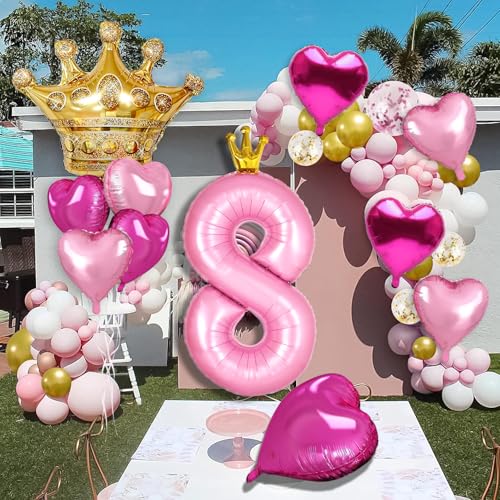 Princess 4th Birthday Balloon Set, 40-Inch Pink Crown Number 4 Decoration