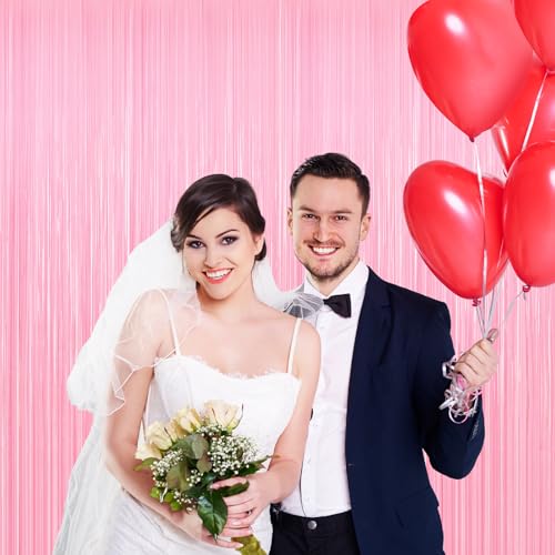 YUEXIZEXI Pastel Pink Tinsel Backdrop 2 Pack Foil Fringe Curtains for Party Decor, 39.4" W x 78.7" L