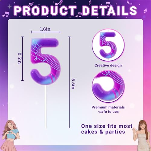 Candsun Number 5 Purple K-Pop Themed Birthday Cake Candle