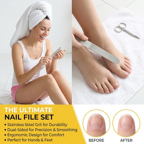 2 PCS Metal Nail File Set, Double-Sided Stainless Steel Nail Files for Manicure