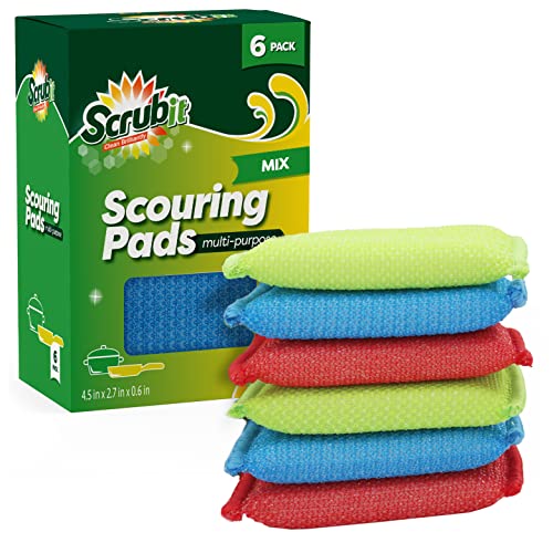SCRUBIT Non-Scratch Multi-Purpose Scouring Pads - 6 Pack in Blue, Red, Green