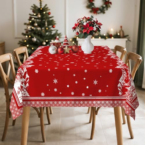 Christmas Tablecloth 55x70 Inch Rectangular Tree Deer Print Santa Reindeer Variation