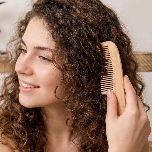 Natural Bamboo Wide Tooth Hair Comb Anti-Static Detangling Wood Comb