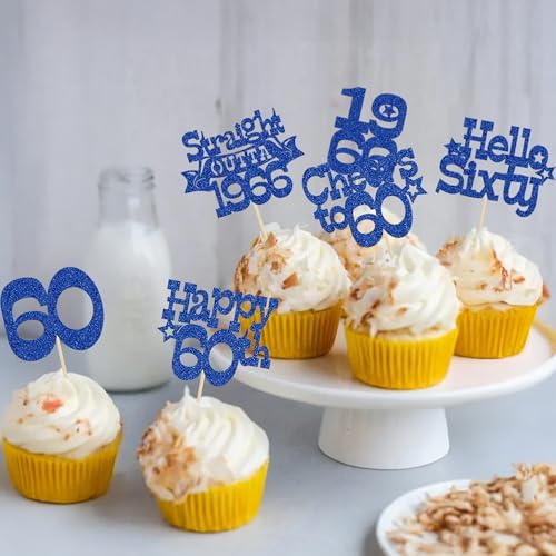 Ephlyn 30Pcs 60th Birthday Cupcake Toppers - Glitter Cake Decorations