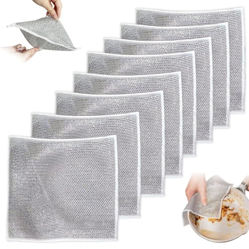8 Pcs Double Layer Dishwashing Rags - Non-Scratch Cleaning Cloths