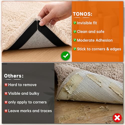 TONOS Non-Slip Carpet Tape - 12 PCS Rug Grippers for Hardwood Floors