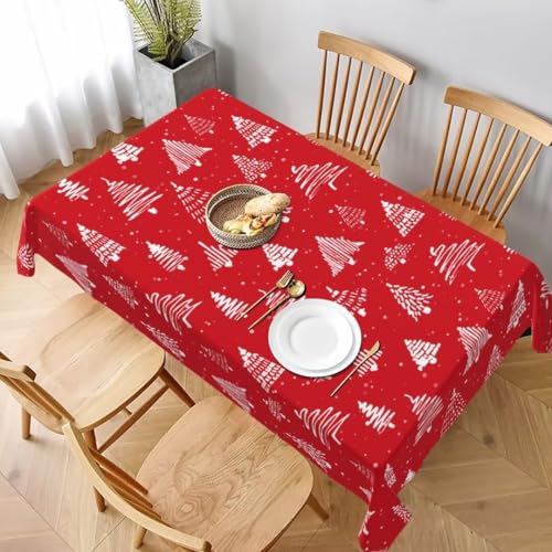 Christmas Tree Tablecloth 60x84 Inch Rectangular Red Holiday Decor - AEIOAE