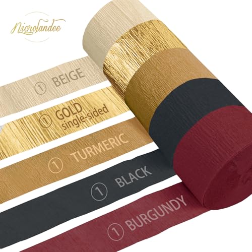 Burgundy & Black Crepe Paper Streamers - 5 Rolls for Parties