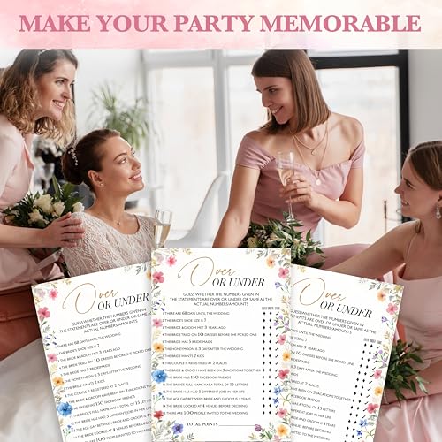 Wildflower Wedding Game Cards Set - 25 Over or Under Cards
